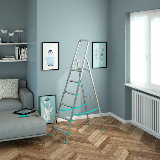 Scala a pioli, 6 gradini, Scaletta Domestica Pieghevole, Altezza 129cm, Portata 150kg, Scaletta alluminio, Colombo LIBELLULA , 2