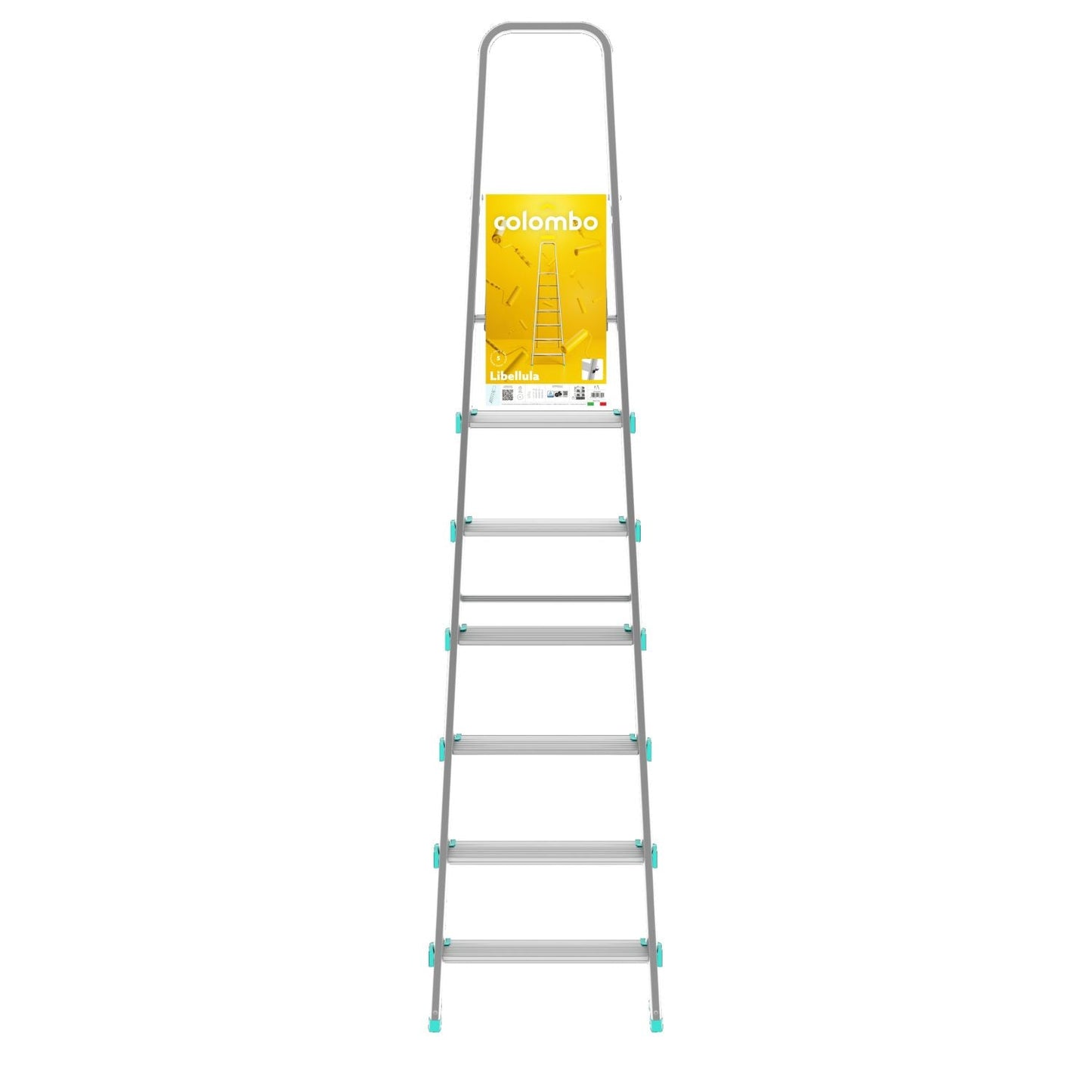 Scala a pioli, 7 gradini, Scaletta Domestica Pieghevole, Altezza 152cm, Portata 150kg, Scaletta alluminio, Colombo LIBELLULA , 5