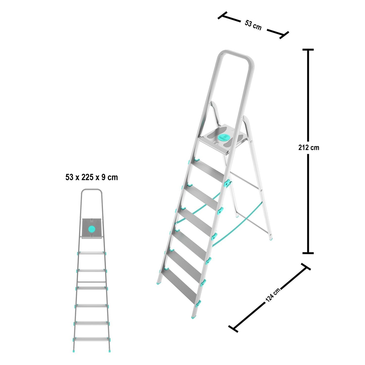 Scala a pioli, 7 gradini, Scaletta Domestica Pieghevole, Altezza 152cm, Portata 150kg, Scaletta alluminio, Colombo LIBELLULA , 3