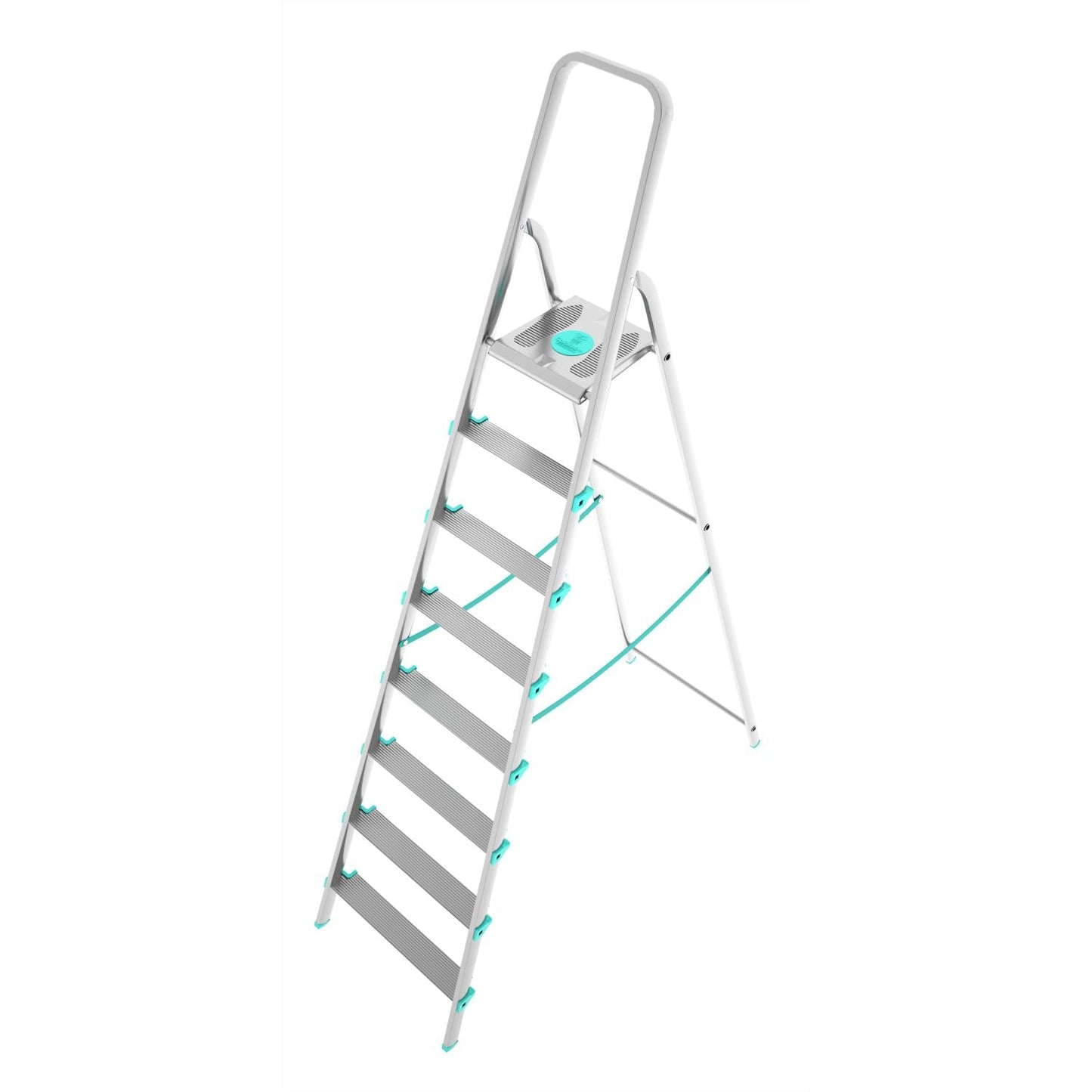 Scala a pioli, 8 gradini, Scaletta Domestica Pieghevole, Altezza 174cm, Portata 150kg, Scaletta alluminio, Colombo LIBELLULA , 1
