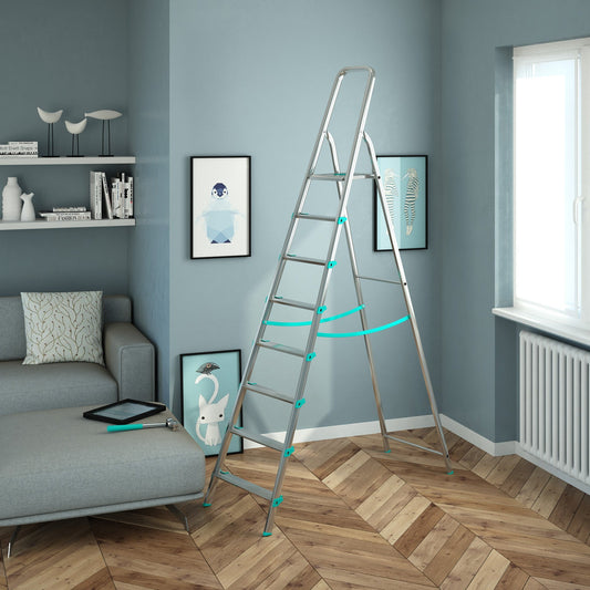 Scala a pioli, 8 gradini, Scaletta Domestica Pieghevole, Altezza 174cm, Portata 150kg, Scaletta alluminio, Colombo LIBELLULA , 2