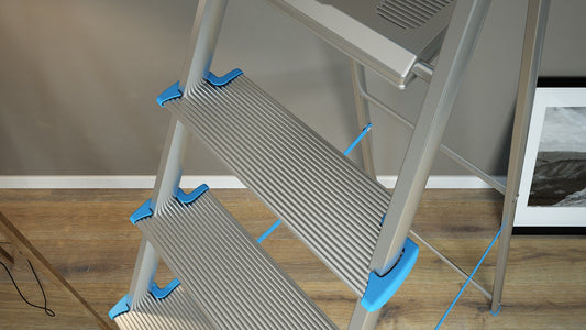 Scaletta, 4 gradini, Scala a Pioli, Scaletta alluminio, Gradino extra large 12cm, con vassoio portaoggetti, Colombo ATLANTICA , 2