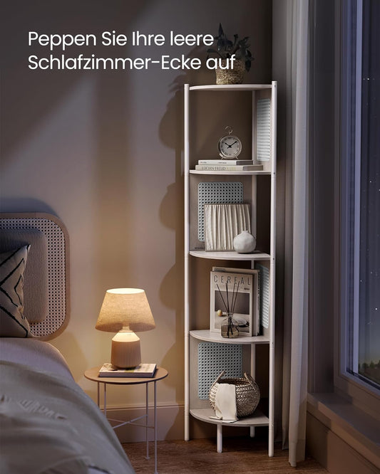 Scaffale Angolare a 5 Ripiani, Libreria con Lati in Polyrattan, Libreria Alta, Beige Farina D'avena, VASAGLE, 2