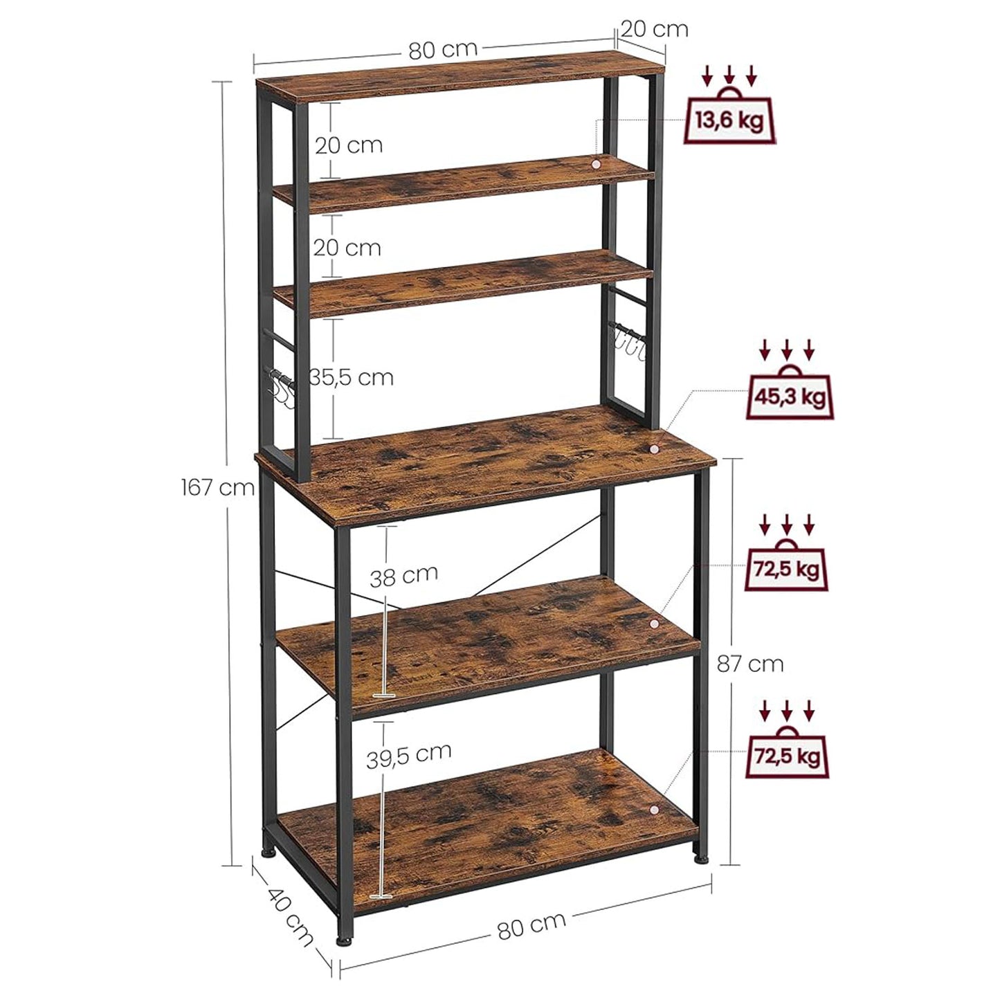 Scaffale Metallo, Scaffale Cucina, 6 ripiani, VASAGLE, 8