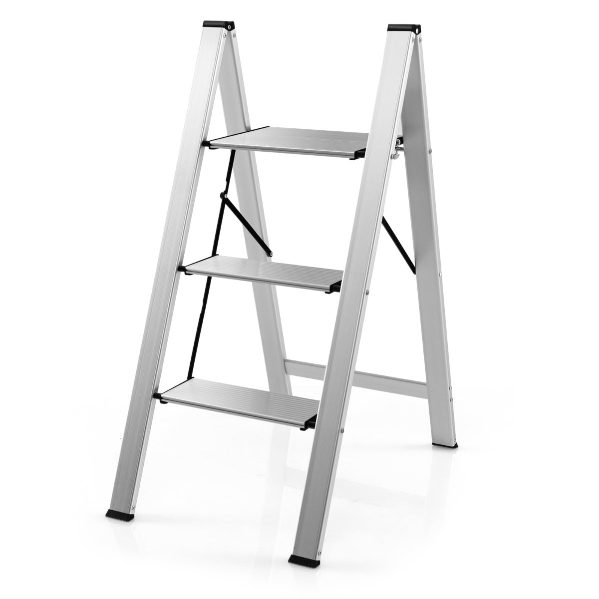 Scala Pieghevole, Scala Pieghevole Alluminio, Scaletta con Piedini Antiscivolo, Argento, Costway, 5