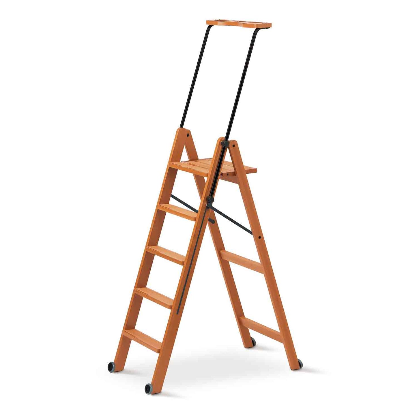 Scala, gradini antiscivolo, sistema di sicurezza, ruote, colore ciliegio, Tuscania 5