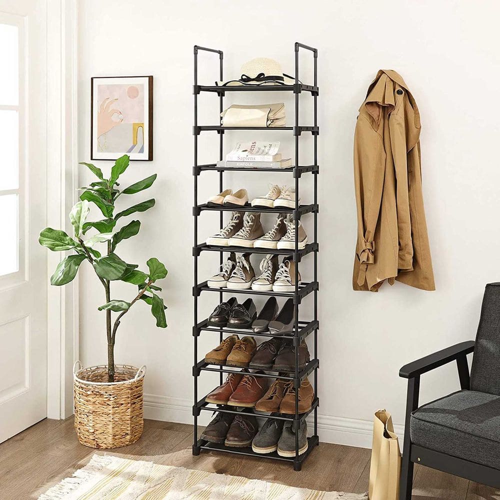 Scaffale per scarpe, Scarpiera a 10 Ripiani, Scarpiera in ferro, Ripiani, Salvaspazio, Nero, SONGMICS, 1