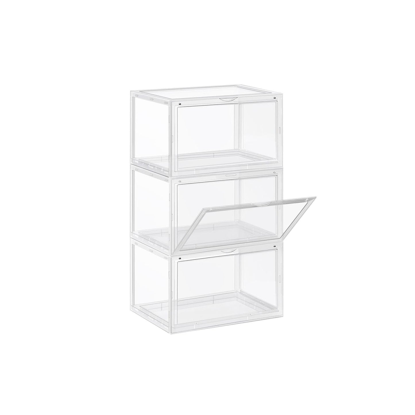 Scatole per Scarpe, Pacco da 3, Organizer Scarpe, Contenitori per Scarpe, Fino a Taglia 46, Trasparente Bianco, SONGMICS, 1
