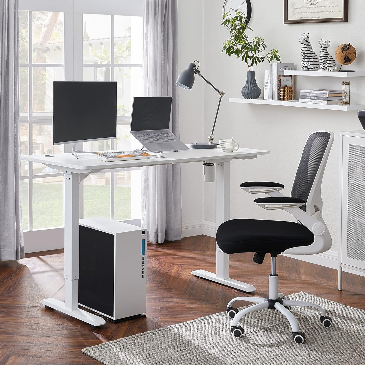 Scrivania Elettrica Regolabile in Altezza, 70 x 140 x (73-114) cm, Supporto per Scrivania, con Piano, Bianco, SONGMICS, 3