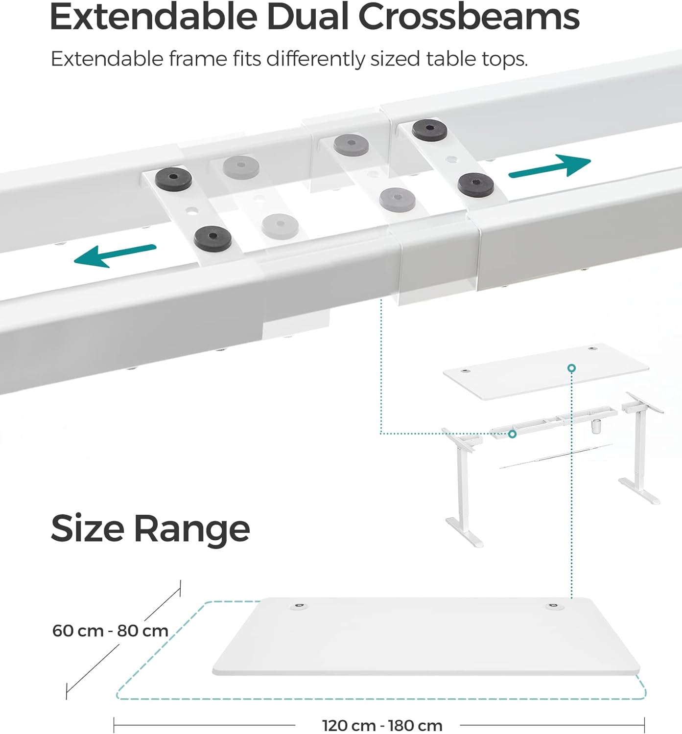Scrivania Elettrica Regolabile in Altezza, 70 x 140 x (73-114) cm, Supporto per Scrivania, con Piano, Bianco, SONGMICS, 8