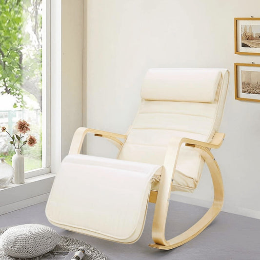 sedia a dondolo, sedia relax, poggiapiedi regolabile in 5 posizioni, 150 kg, SONGMICS, 2