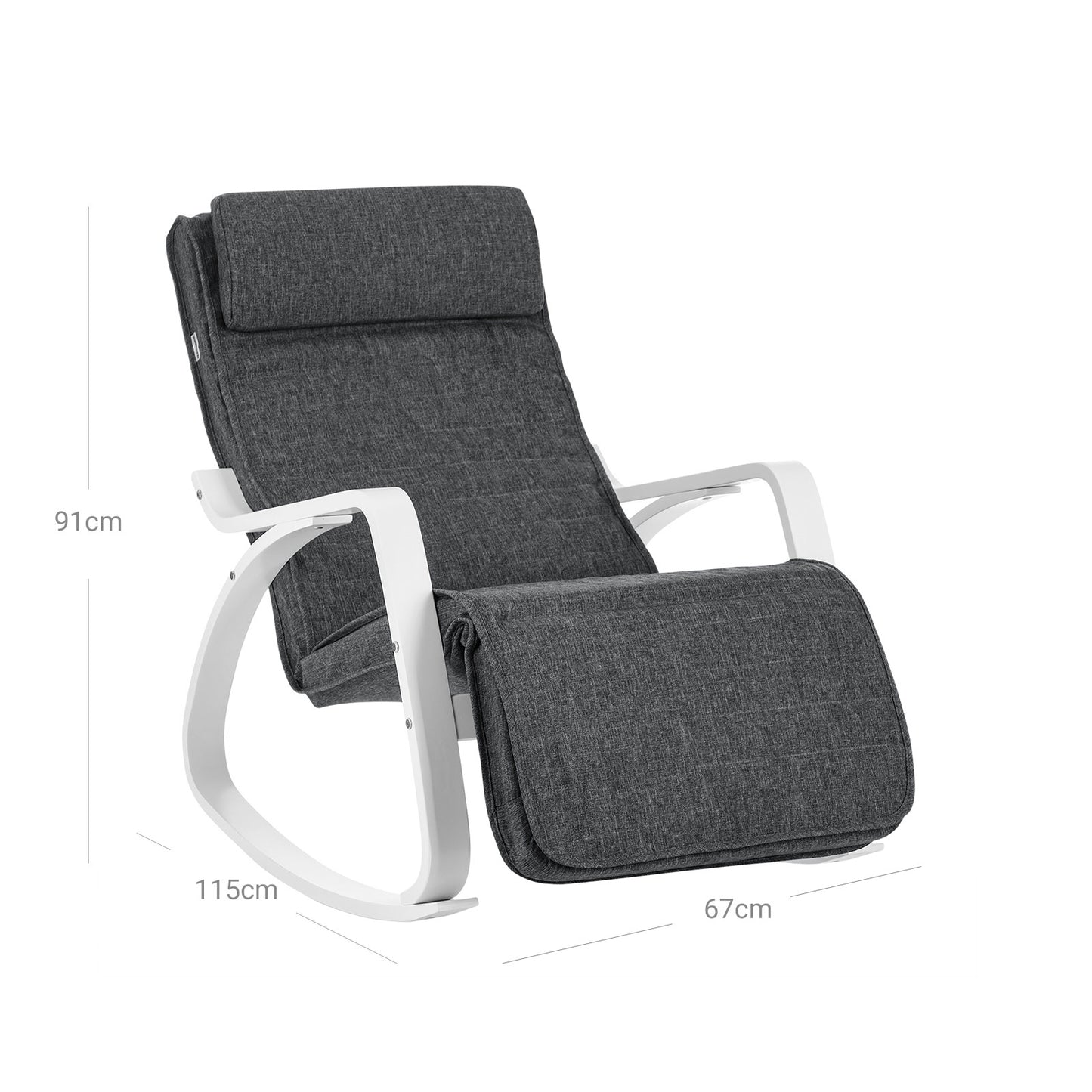 Sedia a dondolo, poltrona relax, Poltrona a dondolo, poggiapiedi regolabile su 5 livelli, simil lino, 150 kg, Songmics , 5
