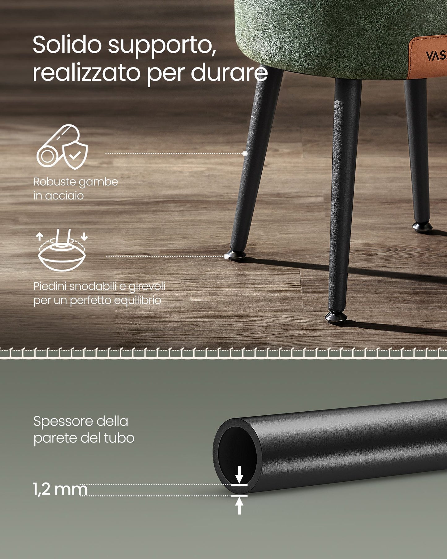 Panca, Seduta, Panchina letto, Sgabello, Pouf contenitore, PU, Poggiapiedi, Gambe in acciaio, Portata 150 kg, Vasagle, 5
