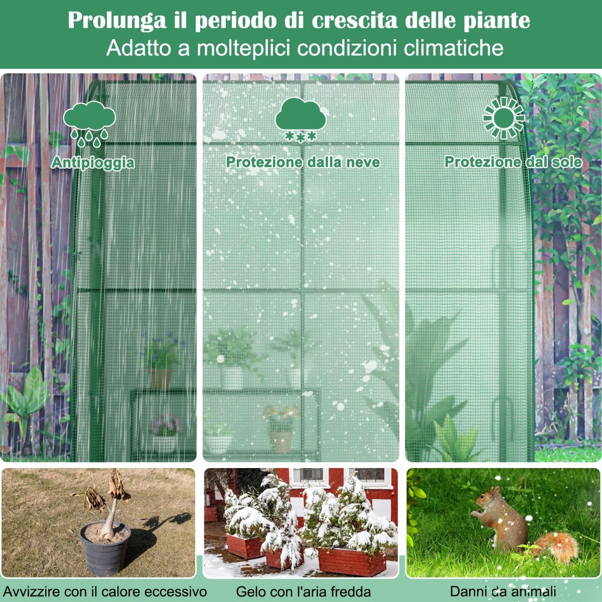 Serra a scomparsa con portafiori copertura in PE resistente alle intemperie, Serra a muro portatile, Costway, 10