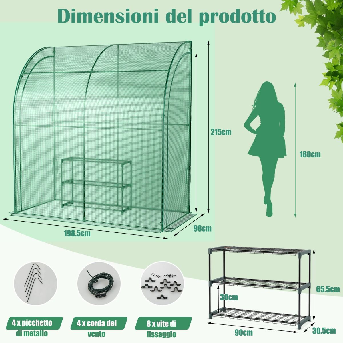 Serra a scomparsa con portafiori copertura in PE resistente alle intemperie, Serra a muro portatile, Costway, 6