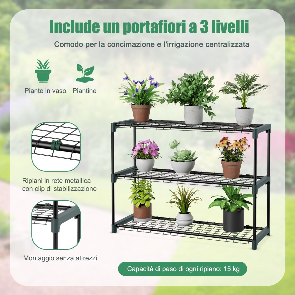 Serra a scomparsa con portafiori copertura in PE resistente alle intemperie, Serra a muro portatile, Costway, 7
