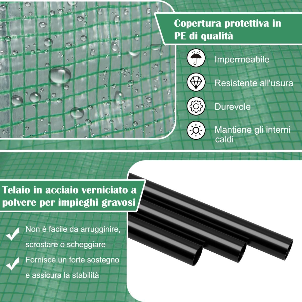 Serra a scomparsa con portafiori copertura in PE resistente alle intemperie, Serra a muro portatile, Costway, 9