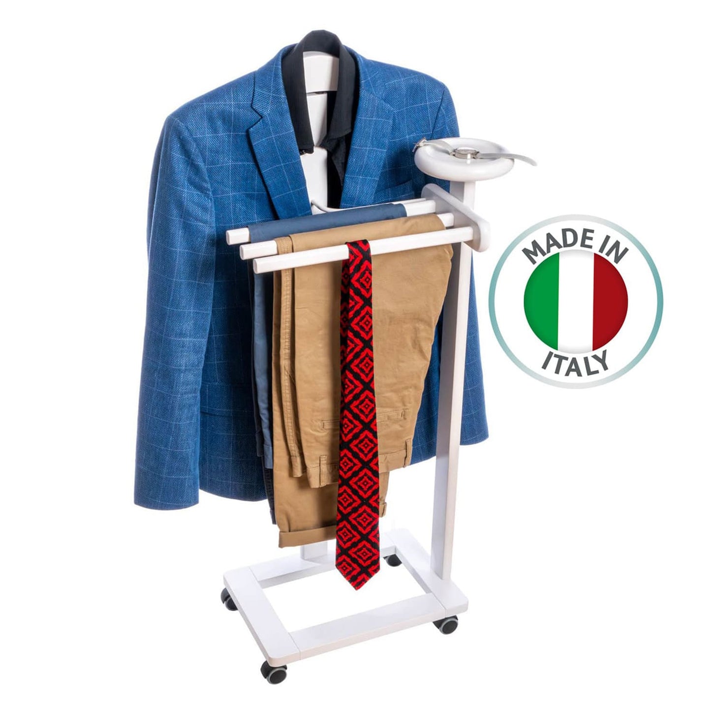 Tatkraft Graf - Servomuto, Indossatore, Composto da 1 gruccia, 3 portapantaloni e ripiano portaoggetti, Colore bianco laccato