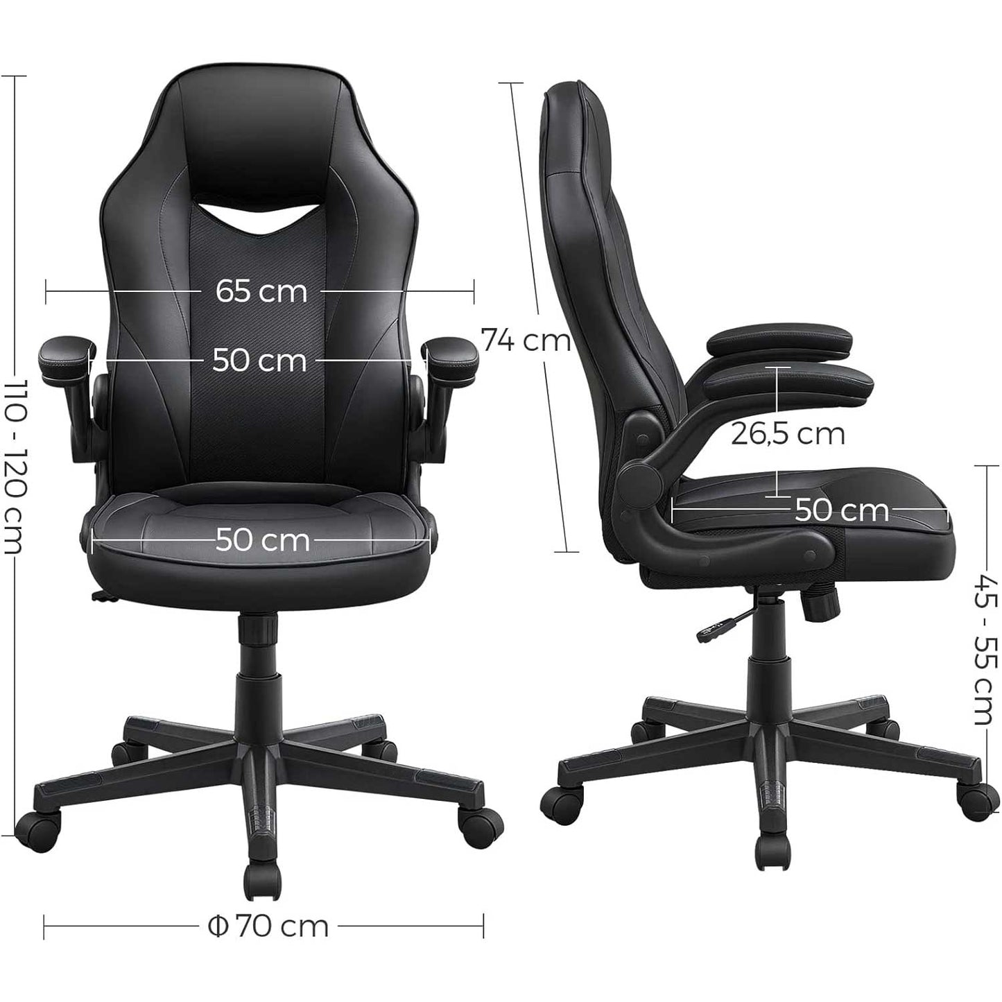 Sedia da Ufficio, Sedia Girevole con Braccioli Ribaltabili, Regolabile in Altezza, Portata 150 kg, SONGMICS, 6