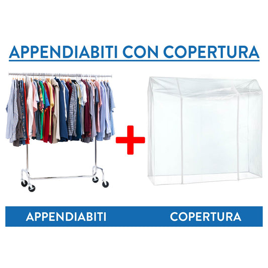 Stand Appendiabiti Professionale, con Copertura, Portata 130 kg, con Ruote, Acciaio Cromato, Tatkraft Didrik & Schild, 2