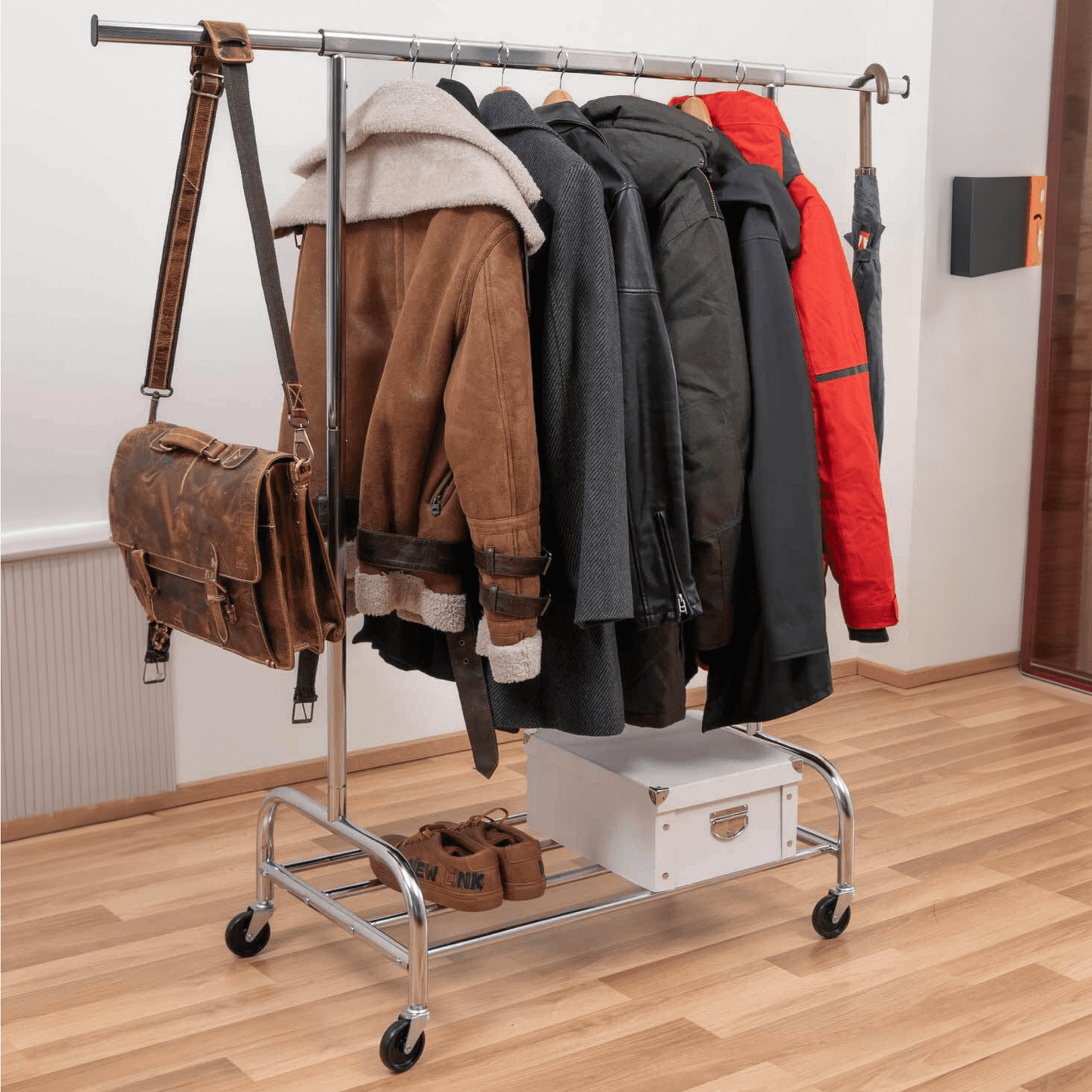 Stand Appendiabiti, per Carichi Pesanti, Appendiabiti con Ruote, Appendiabiti con Scarpiera, Tatkraft Tiger, 6