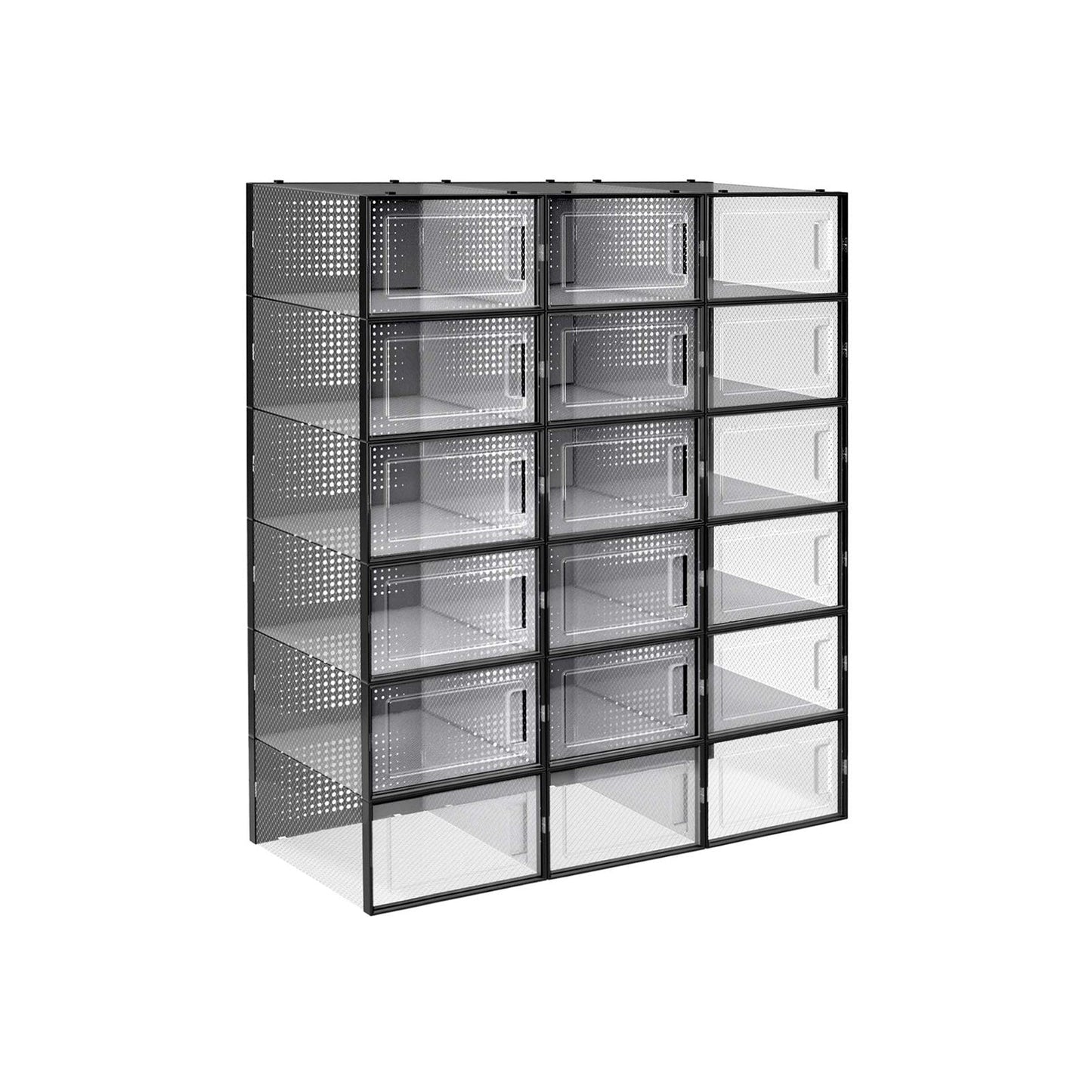 Scatole per Scarpe, Pacco da 18, Organizer Scarpe, Contenitori per Scarpe, Fino a Taglia 44, Trasparente Nero, SONGMICS, 1
