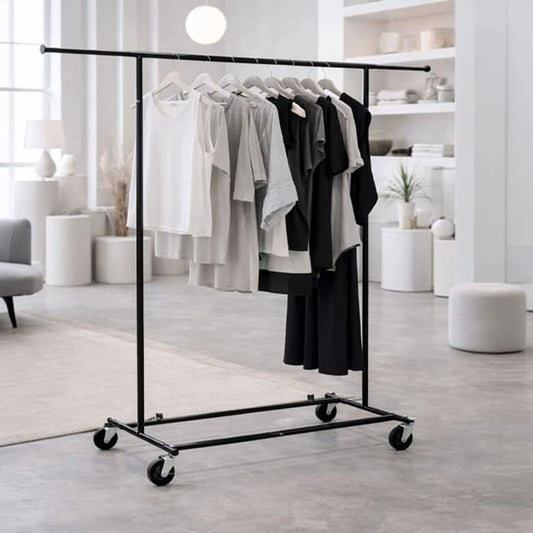 Stender Appendiabiti, Robusto, Resistente, Pieghevole, Fino a 100 kg, con Ruote, Stender Appendiabiti per Negozi, Tatkraft Derek, pup