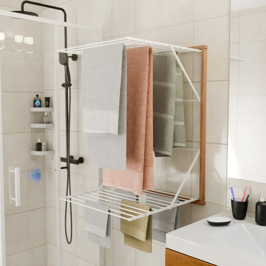 Stendino da parete KORAL, Stendibiancheria da parete, 13 metri di filo stendibile,ciliegio, ARIT