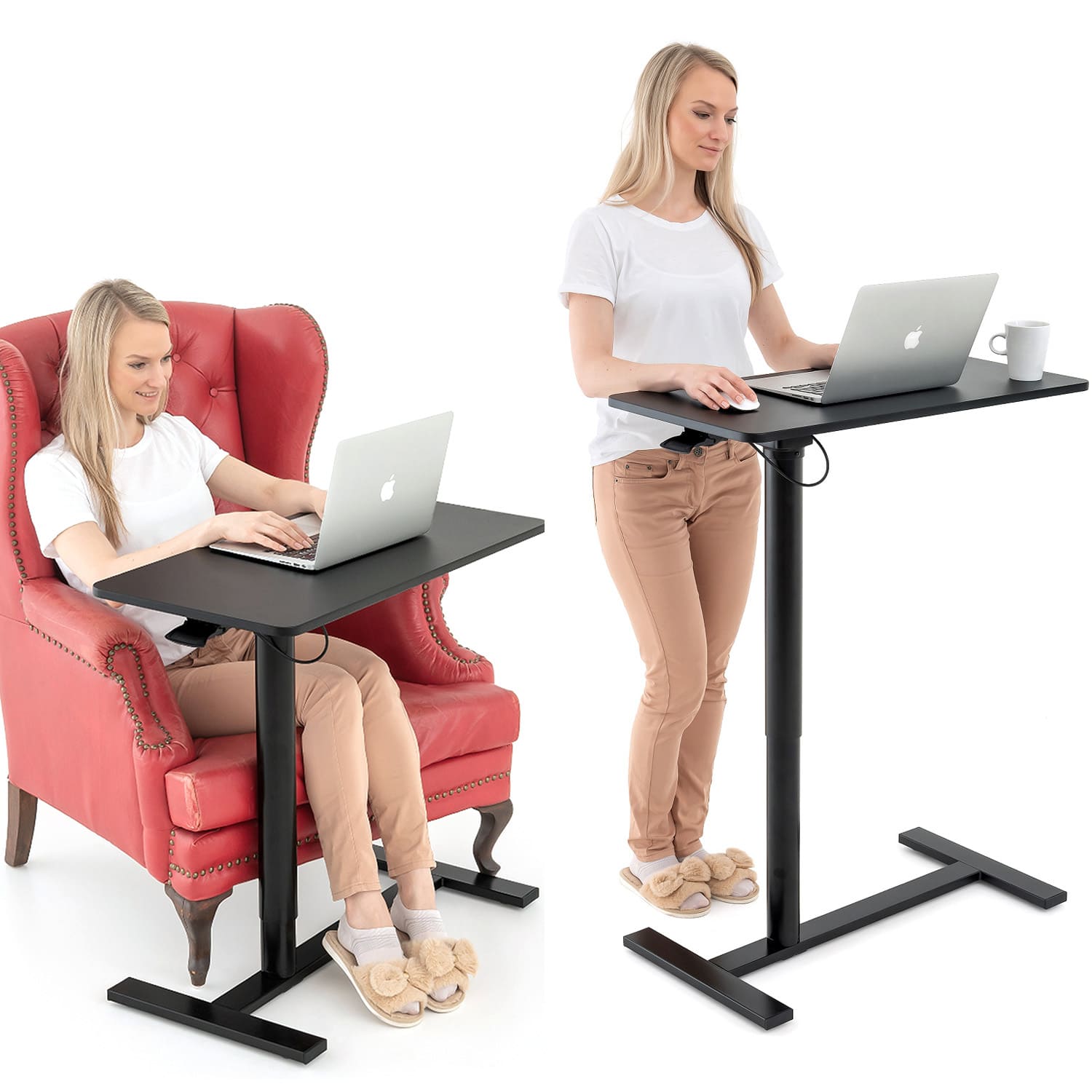 Tavolino Porta PC , Scrivania per Computer con Ruote, Altezza e Inclinazione Regolabile, in MDF E1 e Tubo in Ferro (Nero Tavolino Porta PC , Scrivania per Computer con Ruote, Altezza e Inclinazione Regolabile, in MDF E1 e Tubo in Ferro (Nero