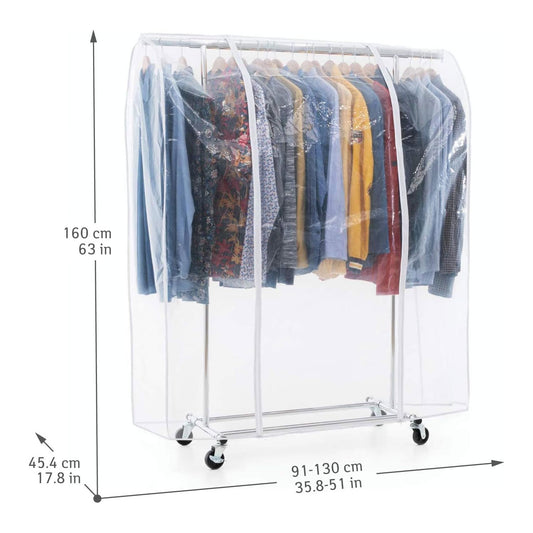 Tatkraft Danko & Anwalt - Appendiabiti con ruote + Сopri stand appendiabiti, Portata Fino 100kg, Stender Appendiabiti, 91-130x45x160cm Acciaio Cromato