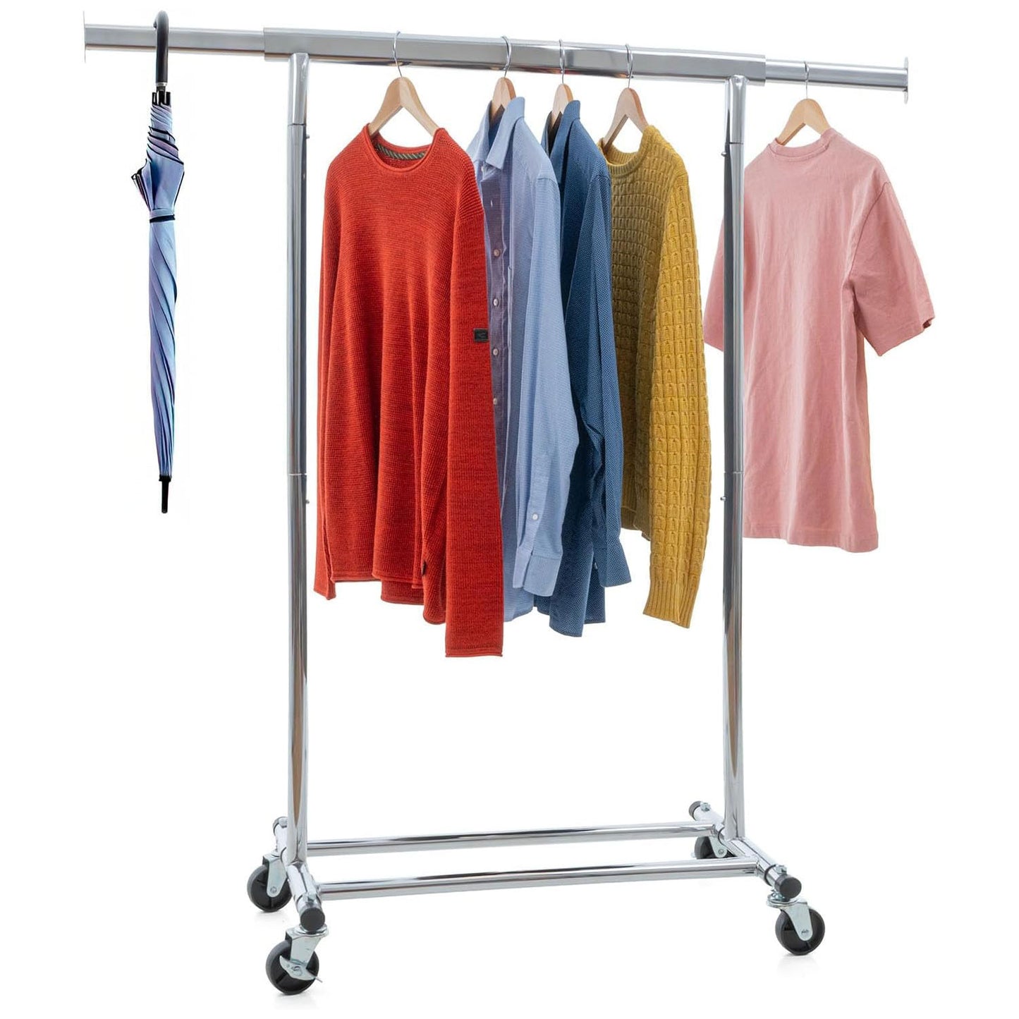 Tatkraft Danko & Anwalt - Appendiabiti con ruote + Сopri stand appendiabiti, Portata Fino 100kg, Stender Appendiabiti, 91-130x45x160cm Acciaio Cromato