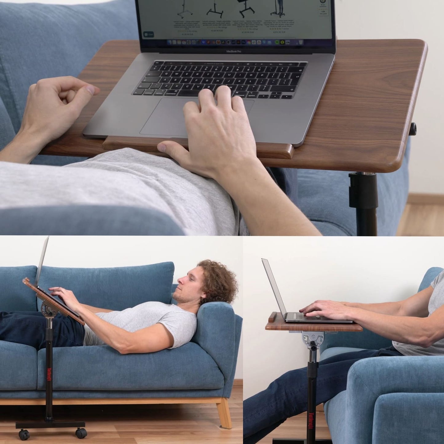 Tavolino portatile regolabile, Scrivania porta computer, 4 rotelle; È adatto per laptop fino a 17 ", Tatkraft Gain, 2