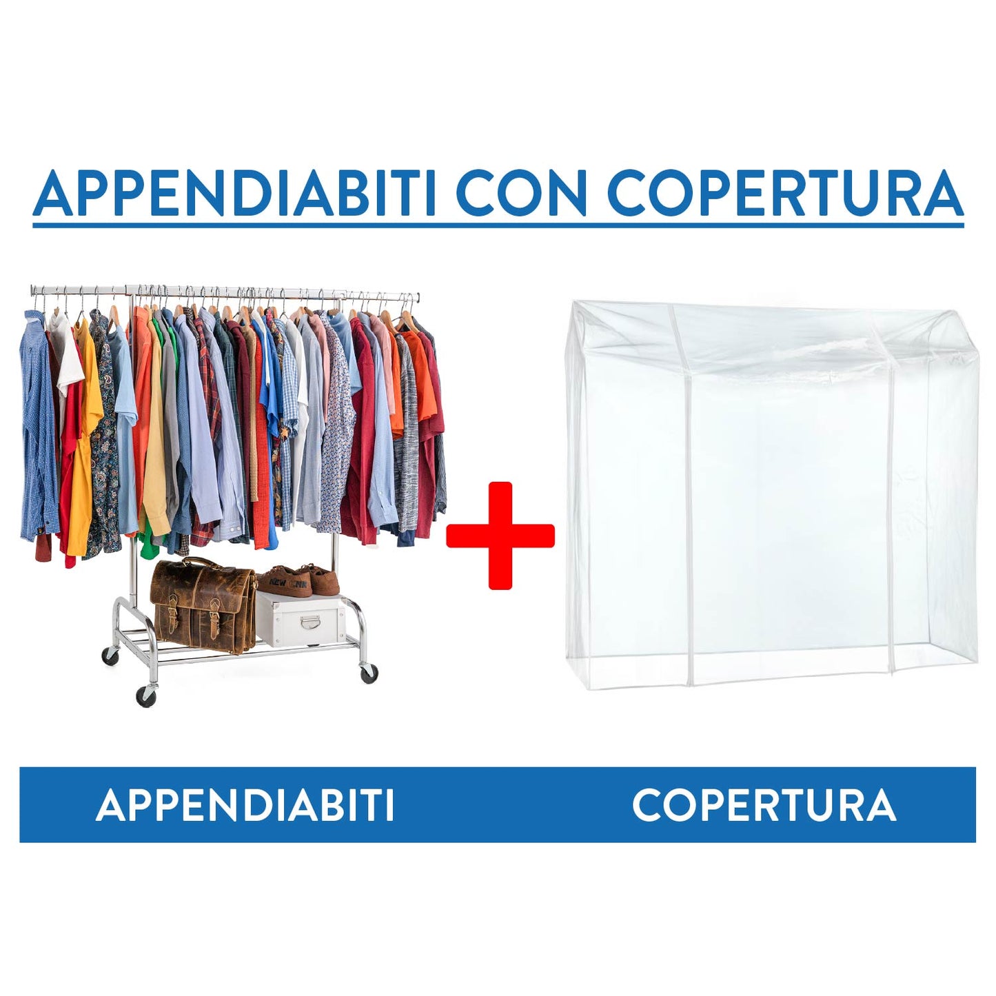 Stand Appendiabiti Professionale con Copertura, Portata 100 kg, con Ruote e Ripiano, Acciaio Cromato, Tatkraft Tiger & Defender, 3