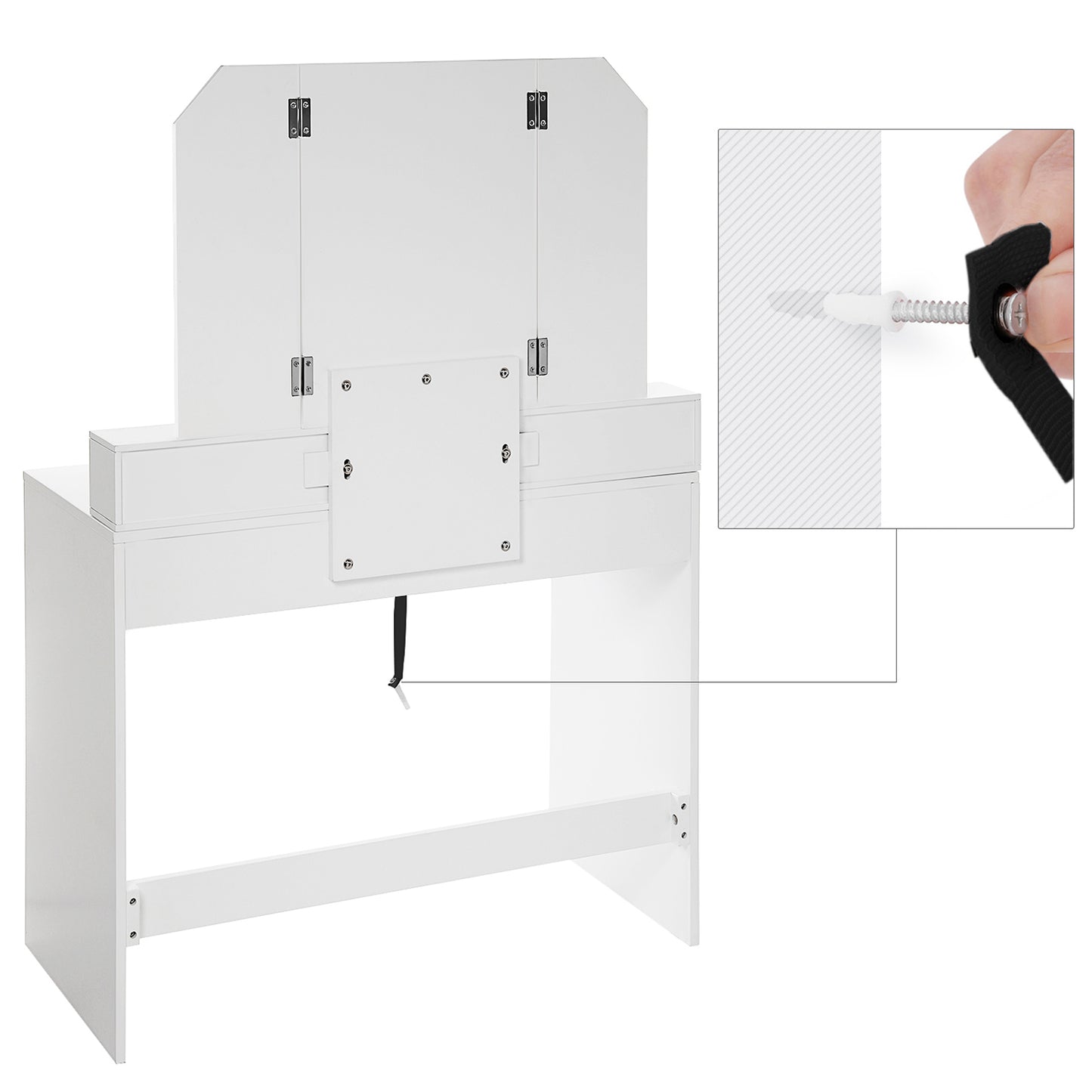 Toeletta, Specchio pieghevole, Tavolo da trucco, Postazione trucco, Moderno, Toeletta trucco, Bianco, Vasagle, 6