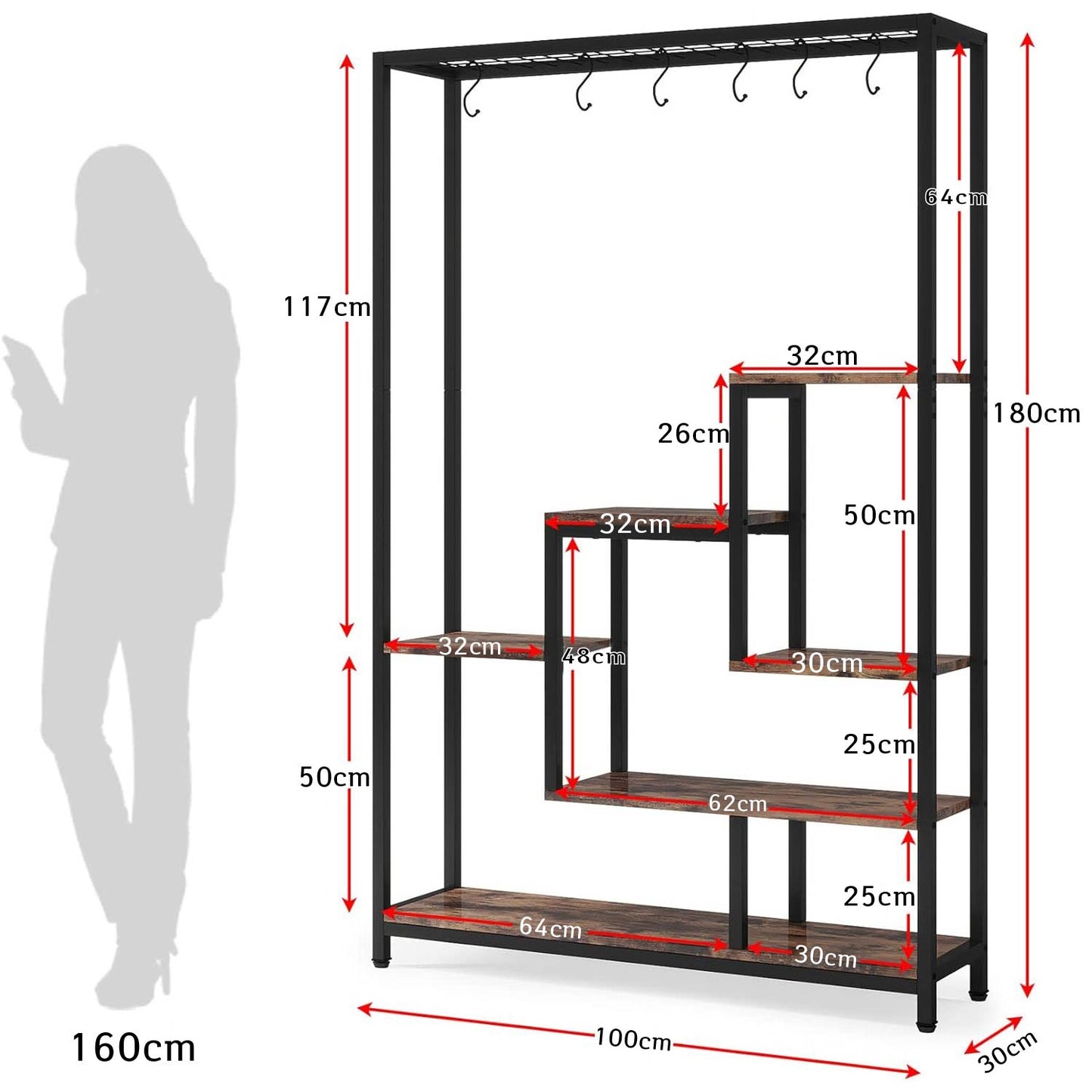 Scaffale, Fioriera, Fioriera da Esterno, Supporto per Piante, Scaffale per Piante, Nero e Grigio, Tribesigns, 8