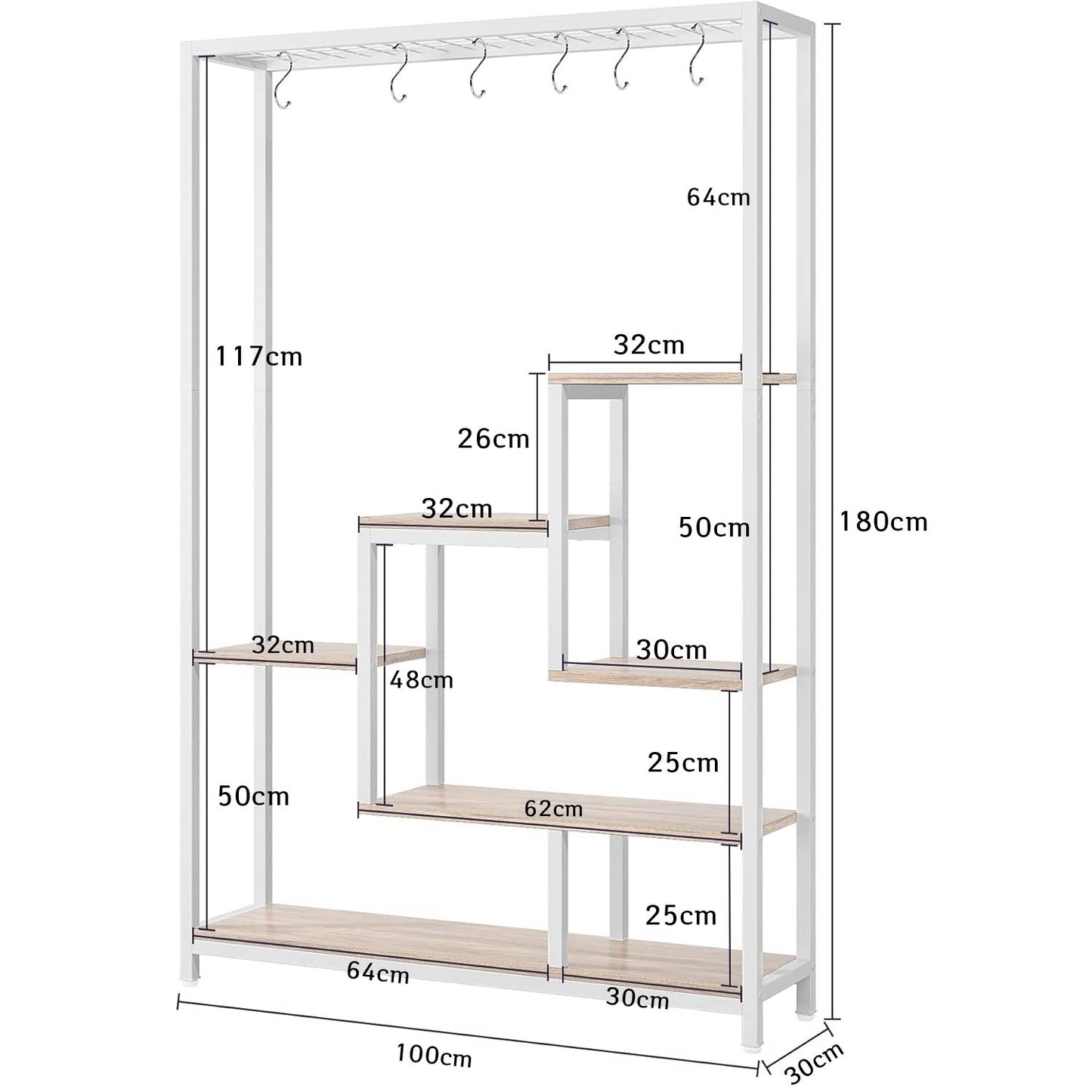 Scaffale, Fioriera, Fioriera da Esterno, Supporto per Piante, Scaffale per Piante con 6 Ganci a S, Bianco, Tribesigns, 7