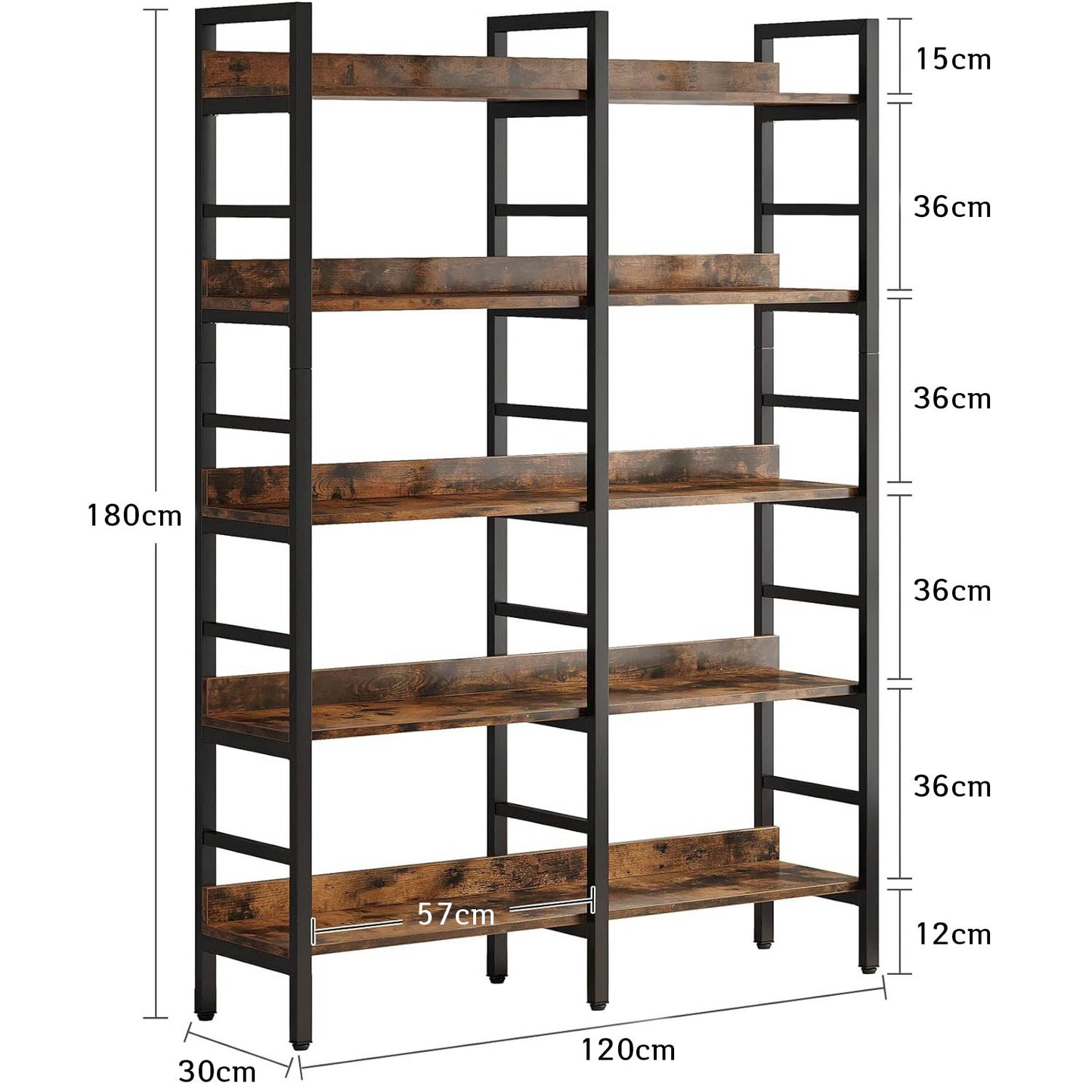Libreria, Scaffale a Scala, Scaffale Portaoggetti, Scaffali Aperti Autoportanti di stoccaggio, Marrone Rustico, Tribesigns, 7
