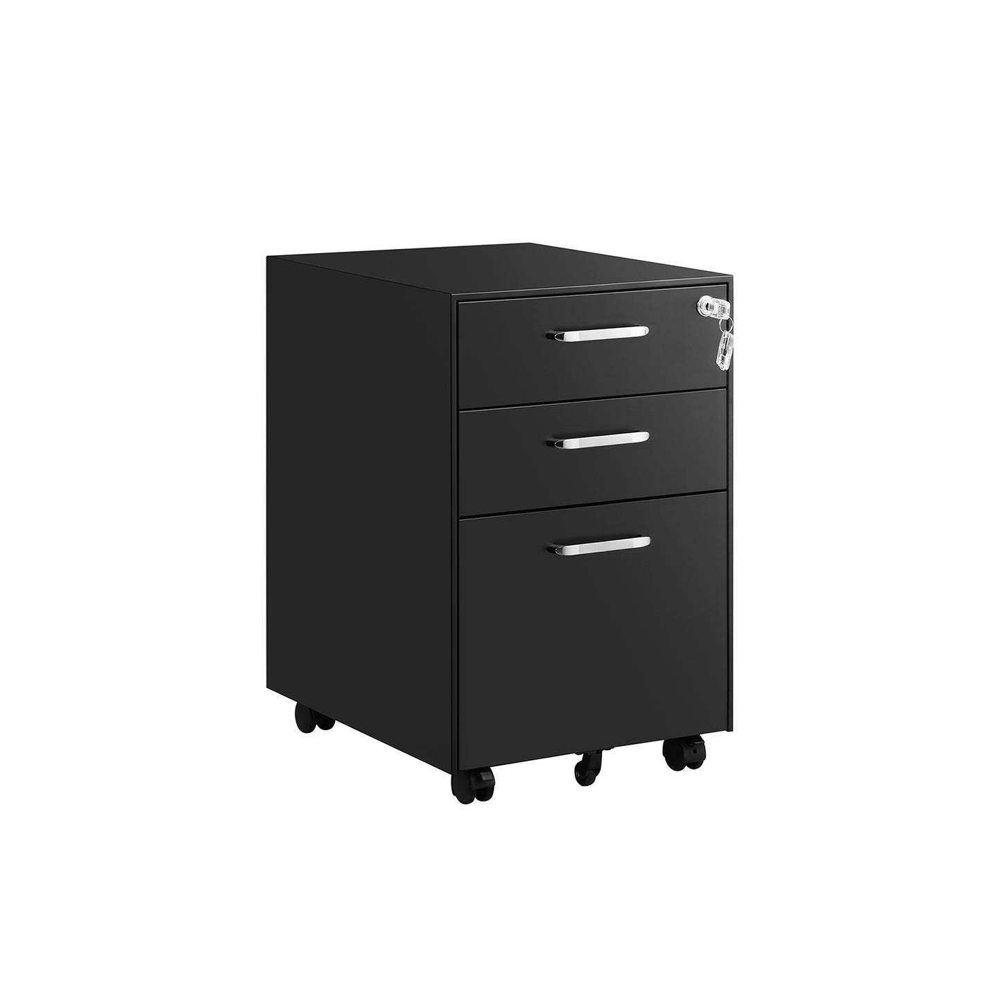Сassettiera Metallo, 3 Cassetti e Serratura, Cassettiera Ufficio, Cassettiera Scrivania, con Ruote, Acciaio, Nero, Songmics, 1