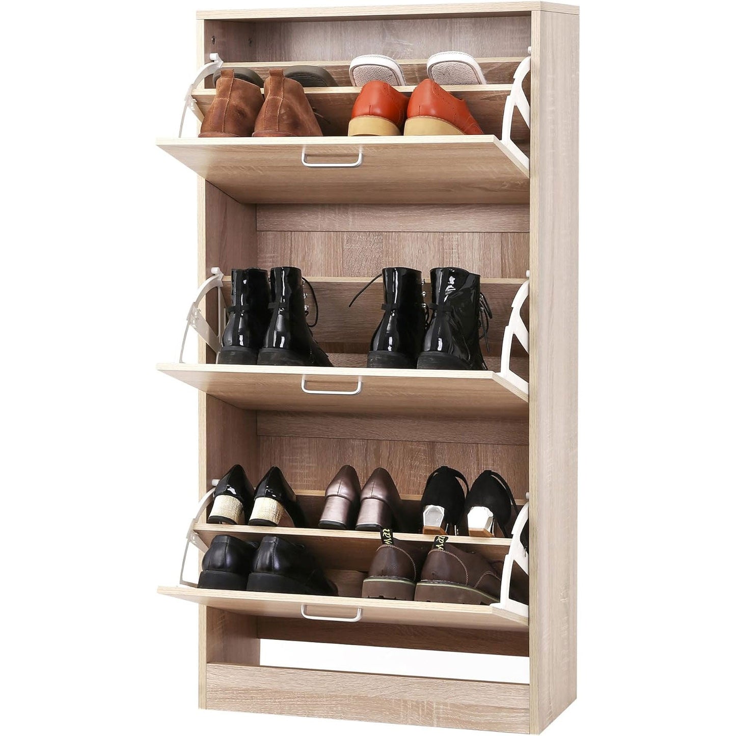 Scarpiera Salvaspazio, Scarpiera Armadio, 3 Piani Scaffale Portascarpe Cassettiera, Rovere, VASAGLE, 1
