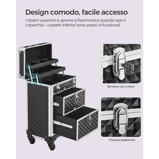 Valigetta trucchi, Trolley per cosmetici, Valigia Porta Trucchi, Trolley Make Up, Beauty Case da Viaggio, Songmics, 1