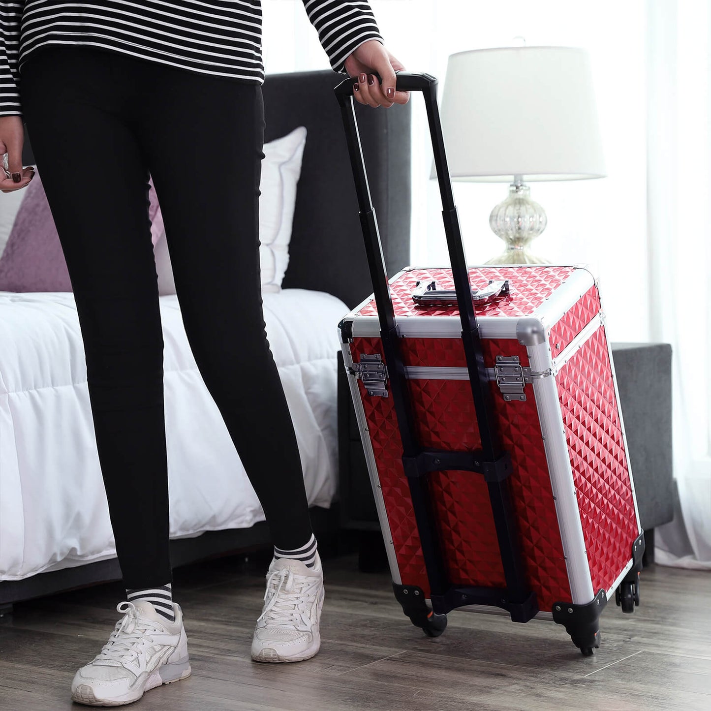 Valigia porta trucchi, Trolley Make Up, Beauty case da viaggio, Ruote girevoli a 360°, Rosso, Songmics, 2
