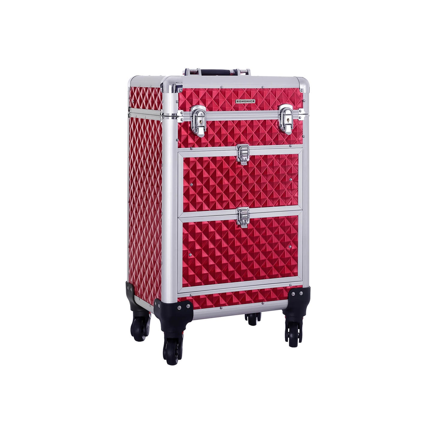 Valigia porta trucchi, Trolley Make Up, Beauty case da viaggio, Ruote girevoli a 360°, Rosso, Songmics, 5