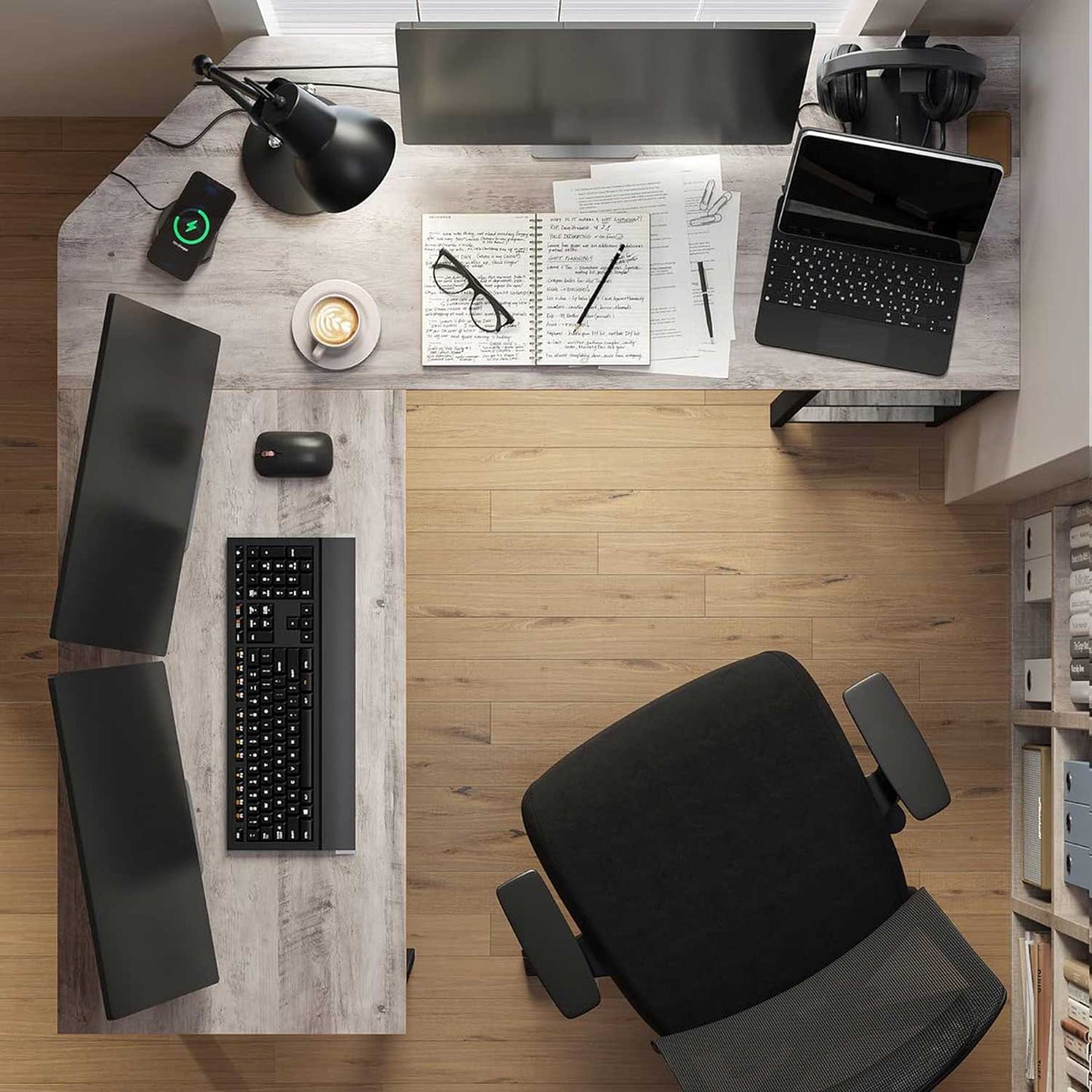 Scrivania angolare, Scrivania ad Angolo con 2 Ripiani, Scrivania ufficio, Salvaspazio, Gaming, Studio, VASAGLE, 6