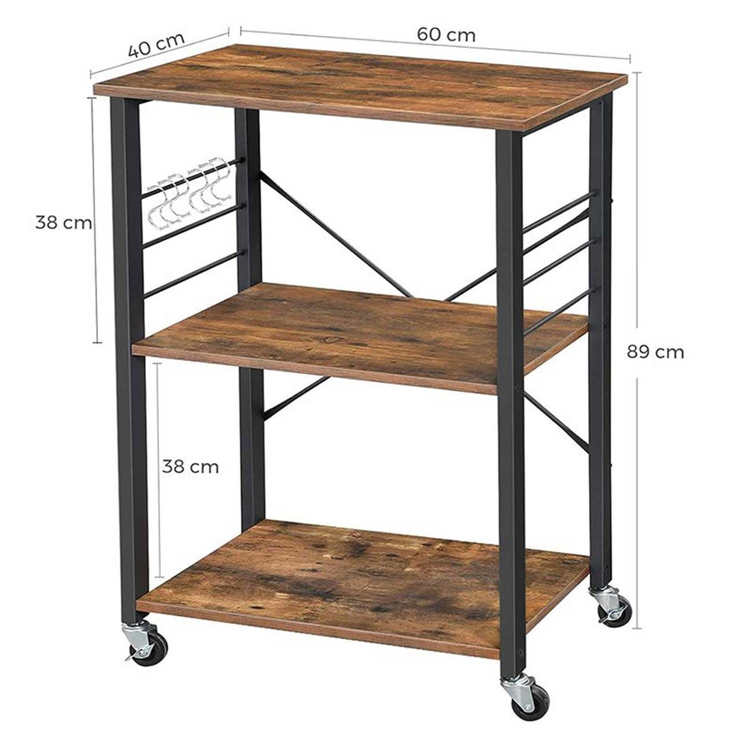 Carrello cucina, scaffale per microond, carrello portavivande, 3 Rripiani, Vasagle, 4