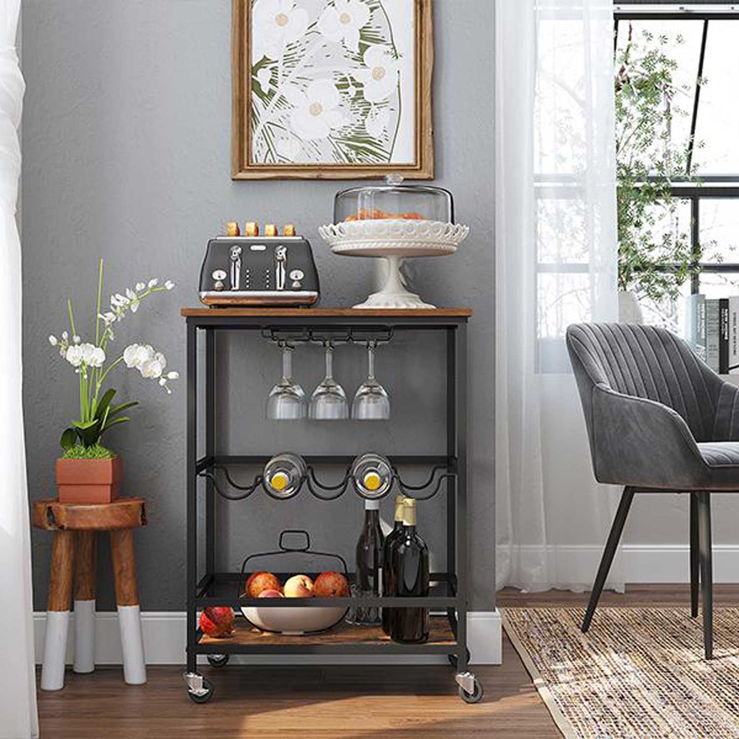 Vasagle, mobile porta bottiglie vintage marrone nero