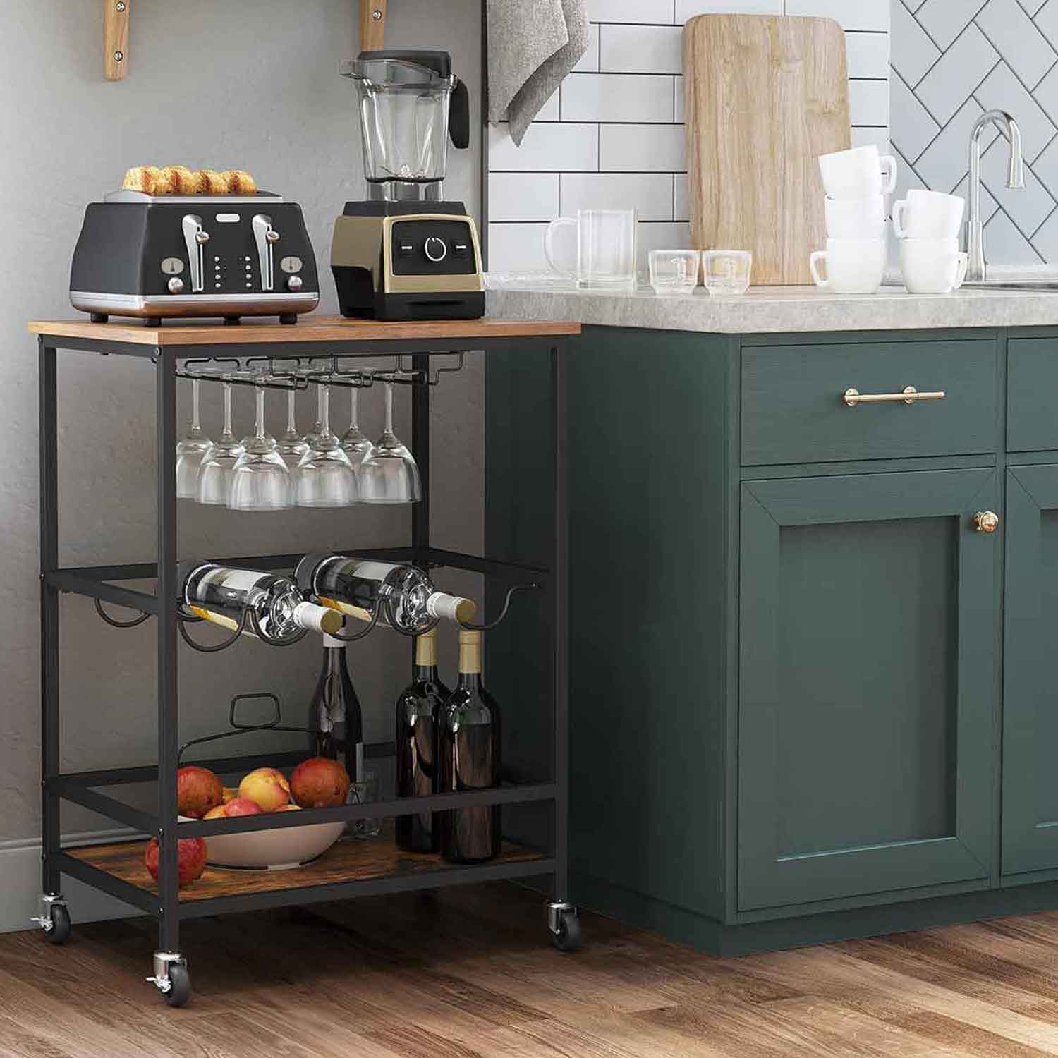 Carrello da cucina, porta bottiglie vino, Vasagle
