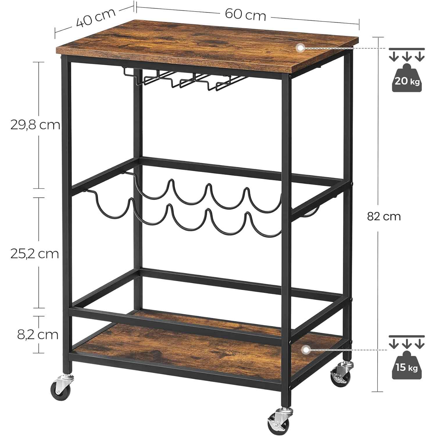 Carrello portavivande, Scaffale da Cucina, carrello portavivande da salotto, 60x40x82 cm