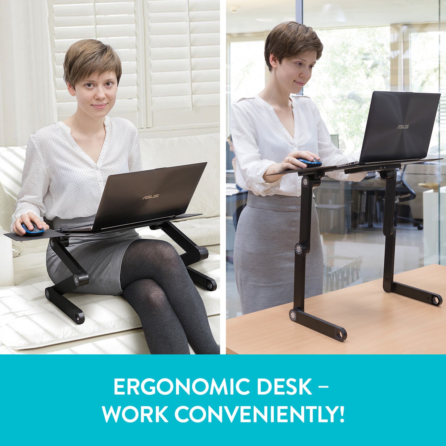 WonderWorker Einstein - Tavolino Porta Laptop, in Alluminio, Regolabile e Pieghevole, 4