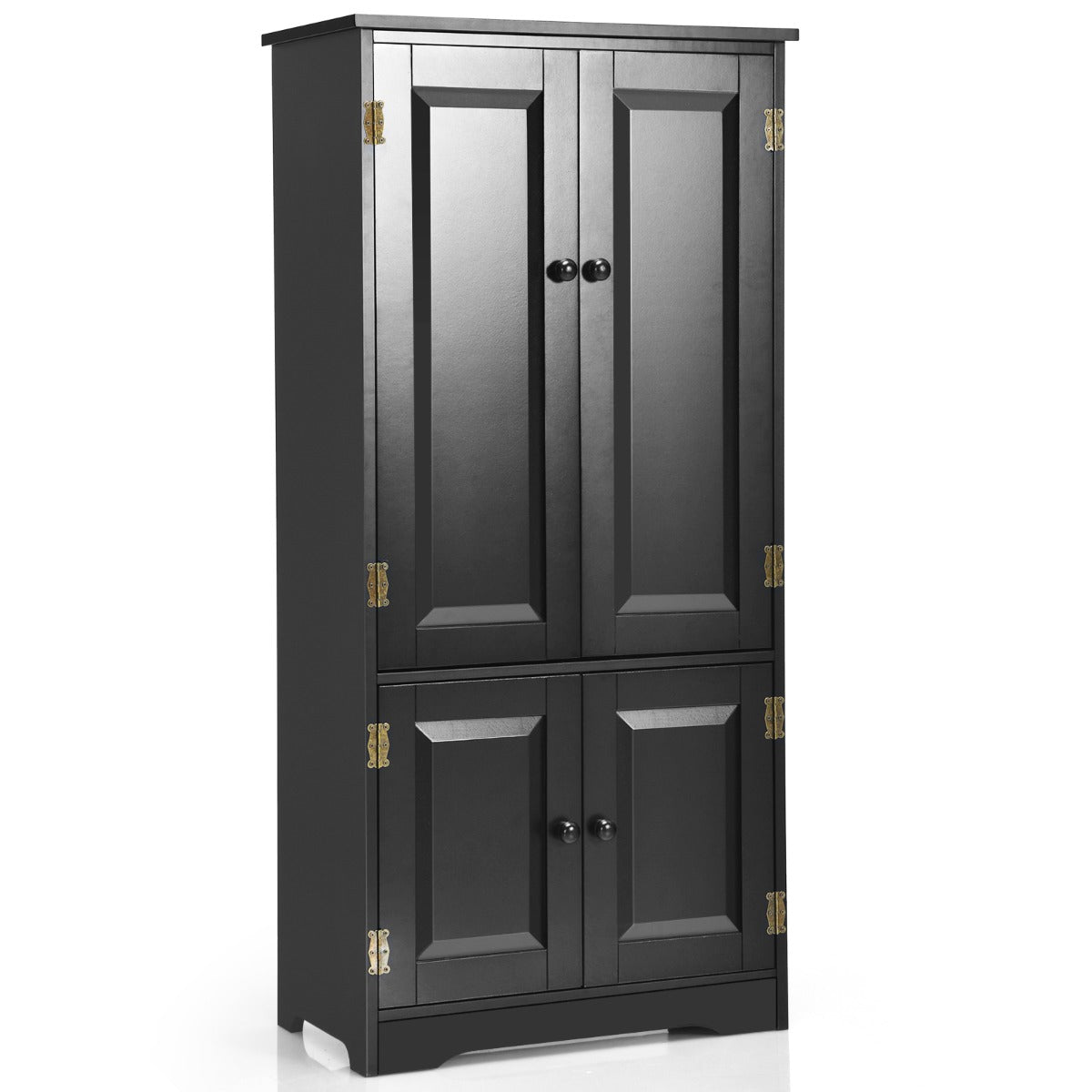 Armadio, Armadio verticale a doppia anta con mensola regolabile, Organizer di legno, Nero, Costway, 1