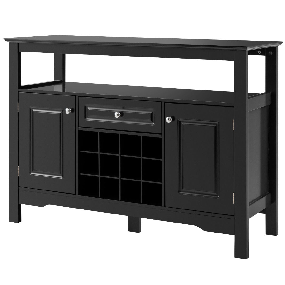 Buffet, Credenza soggiorno, Porta bottiglie vino, per cucina a forma incrociata, Nero, Costway, 1